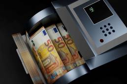 A printer printing 50 Euro bills